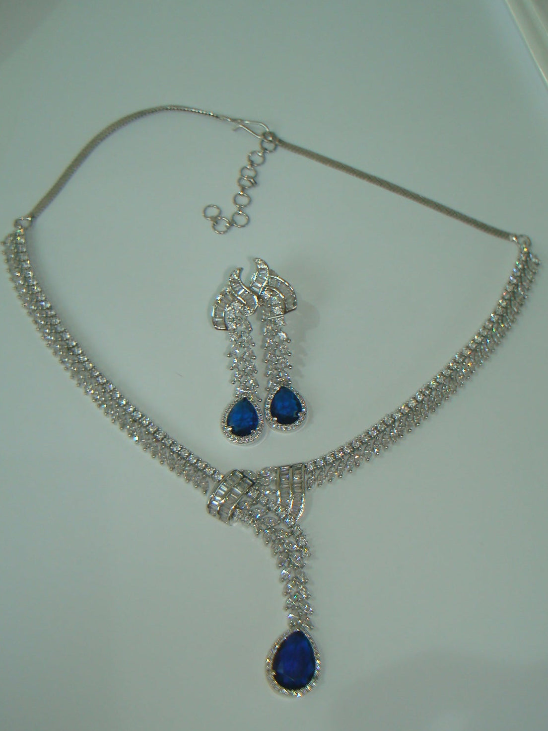 Royal Blue American Diamond Necklace Set