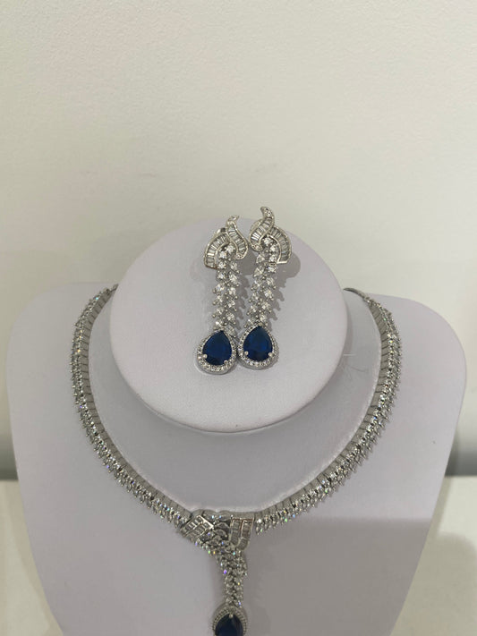 Royal Blue American Diamond Necklace Set