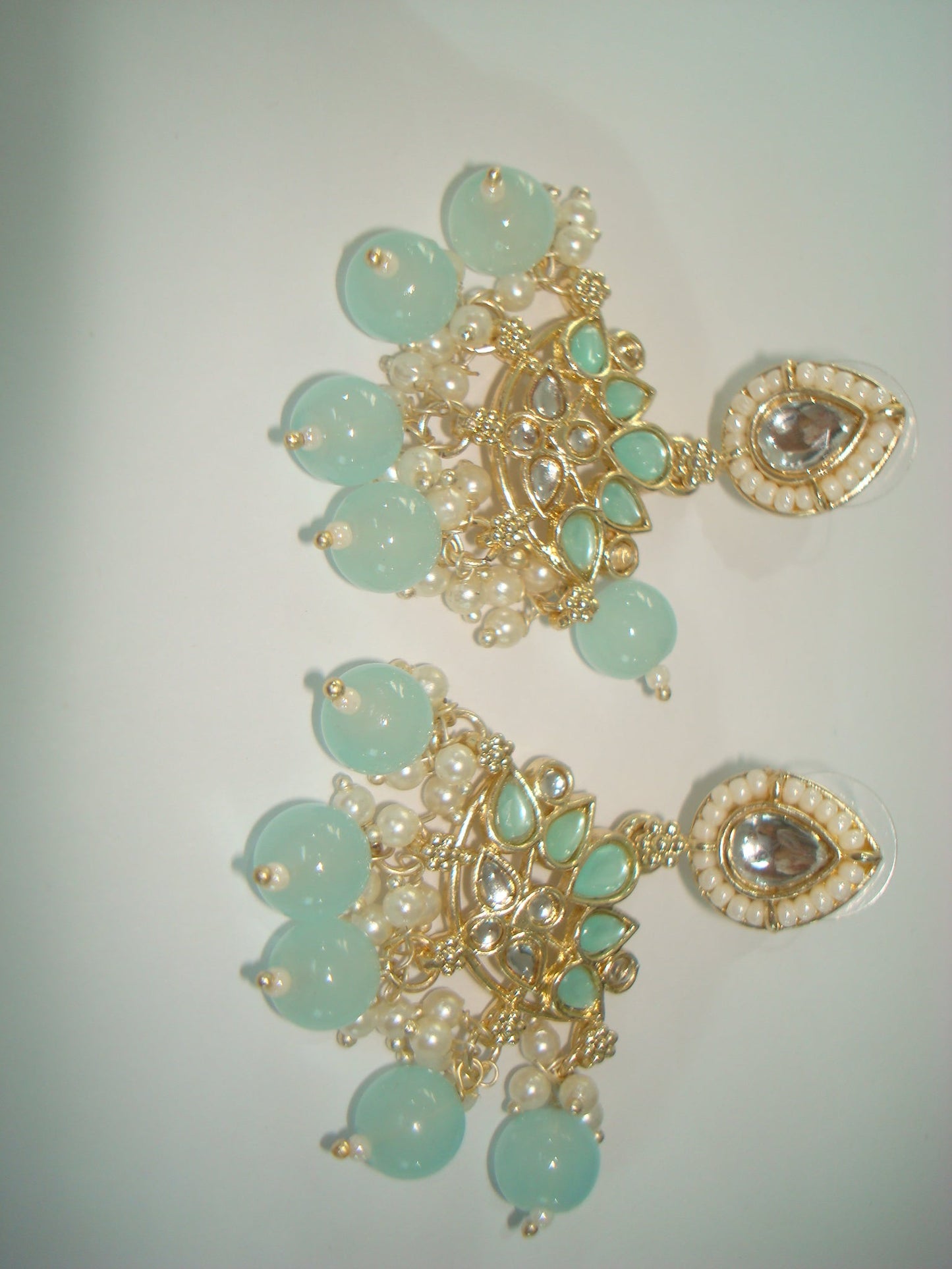 Pale Blue Pearl Kundan Lotus Necklace Set