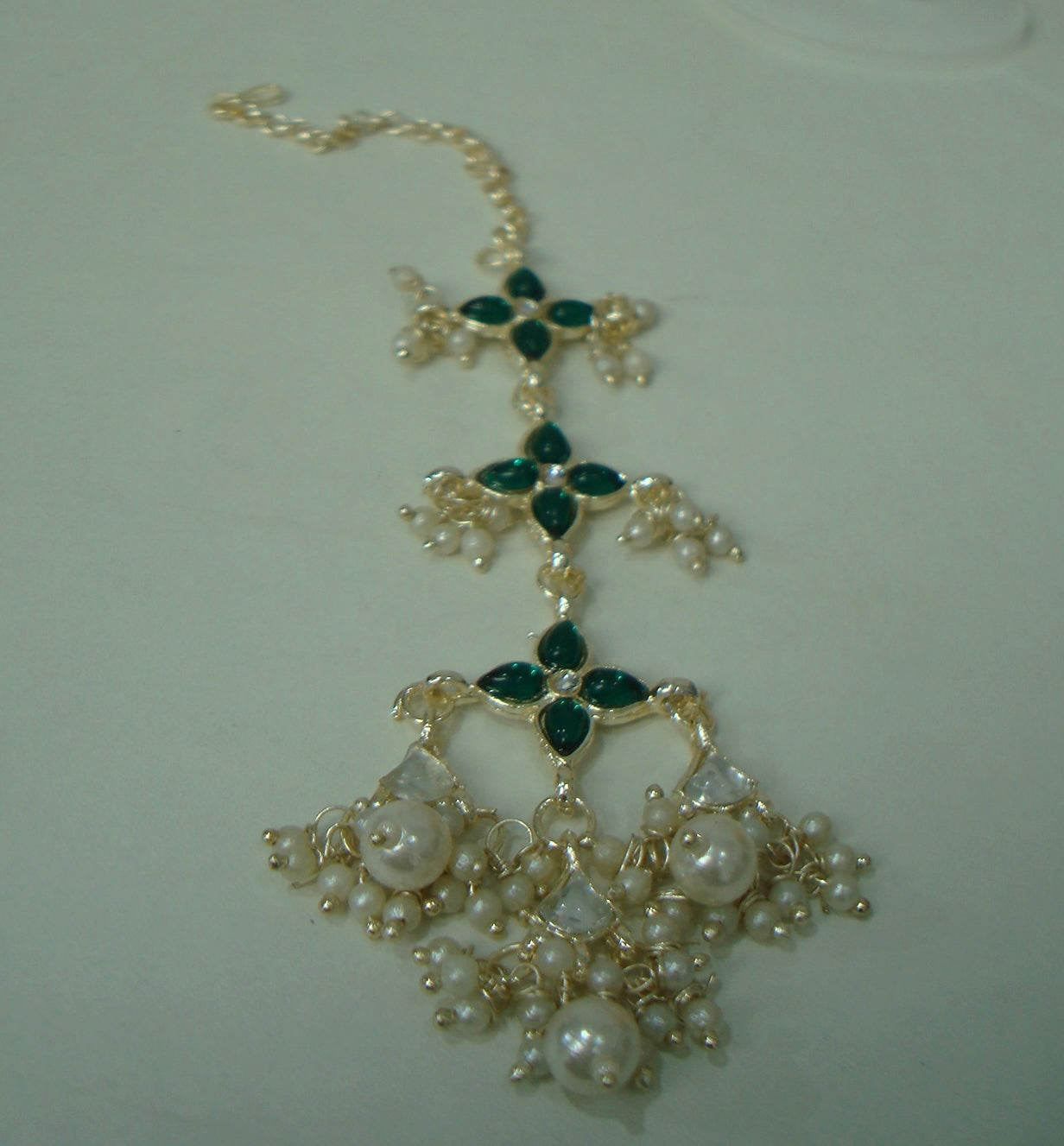 Hira Dark Green Pearl Full Necklace Tikka Earring Set