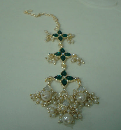 Hira Dark Green Pearl Full Necklace Tikka Earring Set