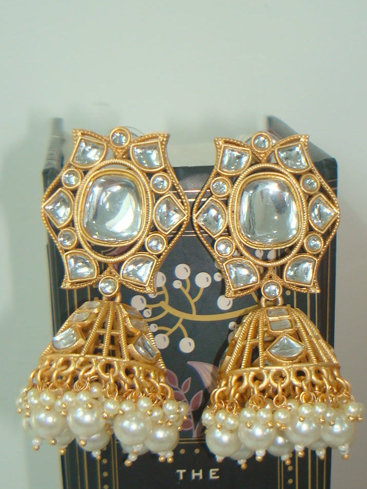 Kundan Style Pearl Jhumkas