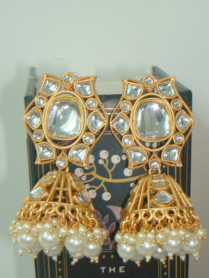 Kundan Style Pearl Jhumkas