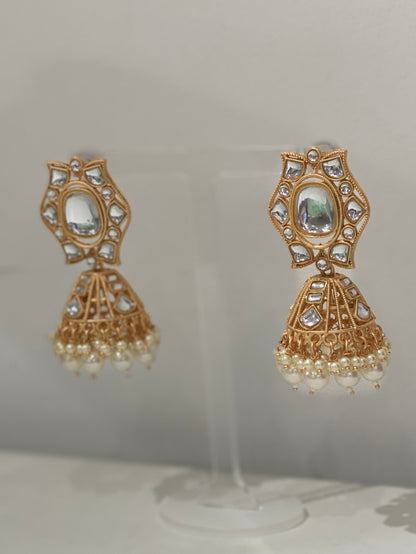Kundan Style Pearl Jhumkas