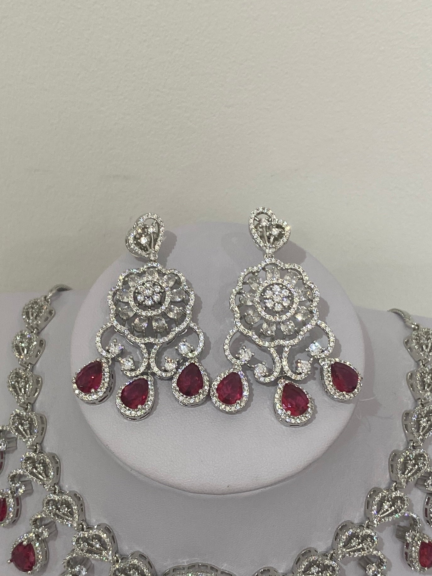 Deep Red American Diamond Necklace Set