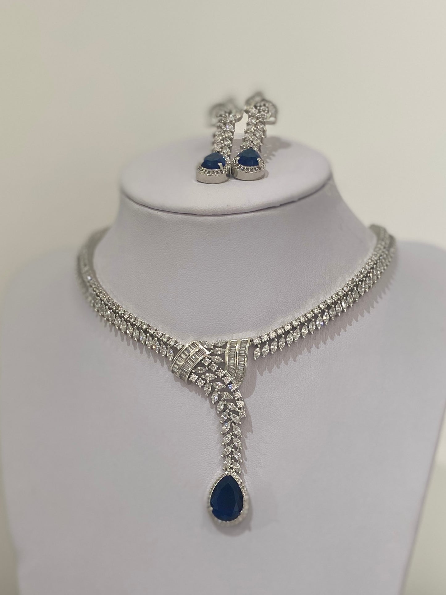 Royal Blue American Diamond Necklace Set