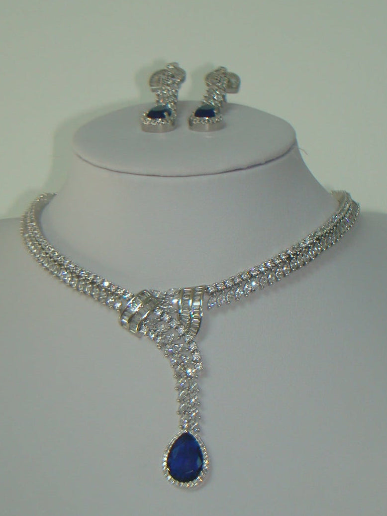 Royal Blue American Diamond Necklace Set