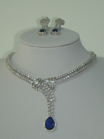 Royal Blue American Diamond Necklace Set