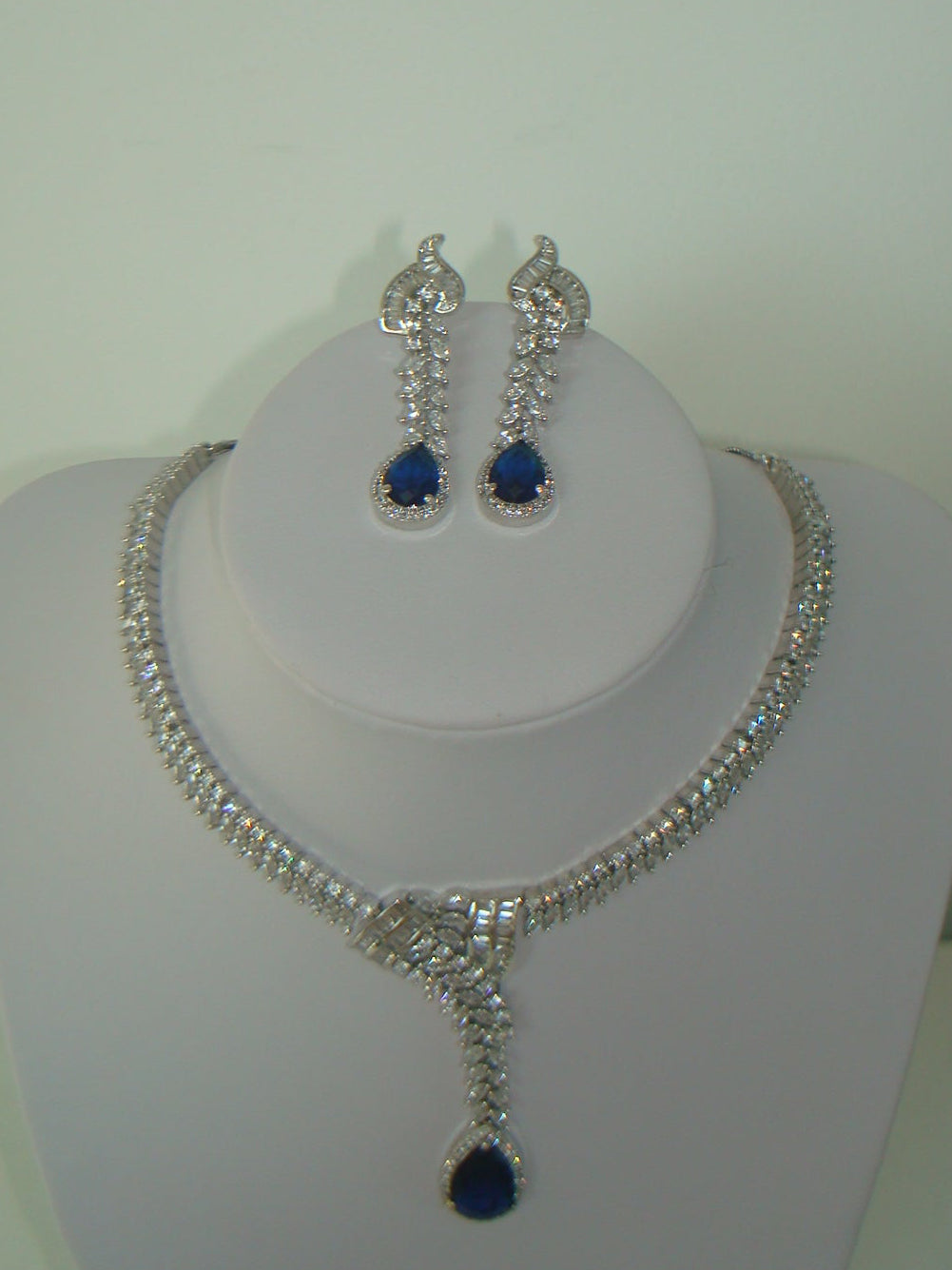 Royal Blue American Diamond Necklace Set