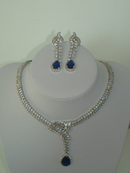 Royal Blue American Diamond Necklace Set