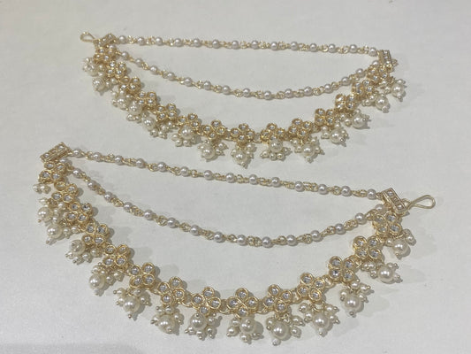 Kundan & Pearl Sahare Ear Chains