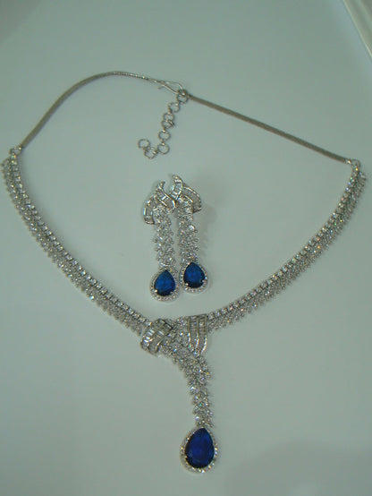 Royal Blue American Diamond Necklace Set