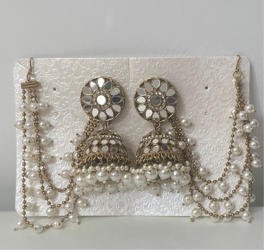 Mirror Jhumkas with attached Sahare