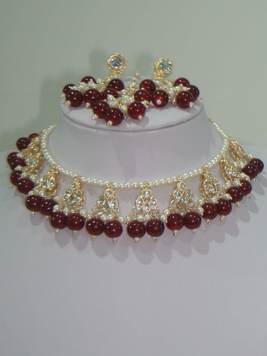 Kundan Pearl Necklace, Earring & Tikka Set