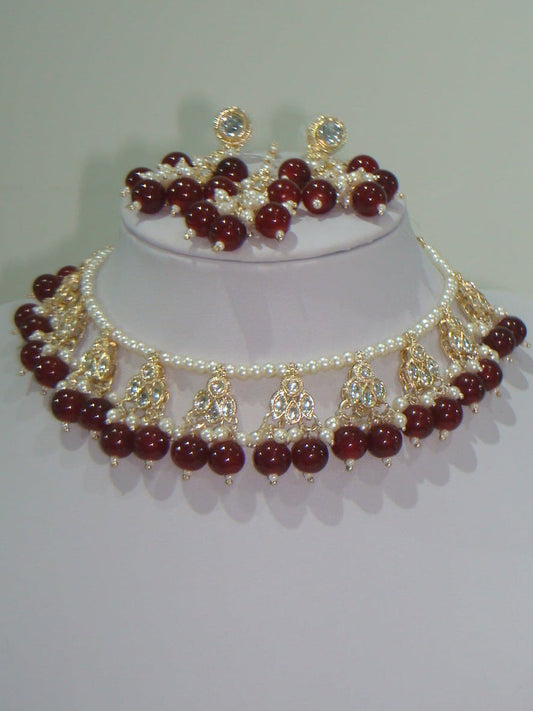 Kundan Pearl Necklace, Earring & Tikka Set