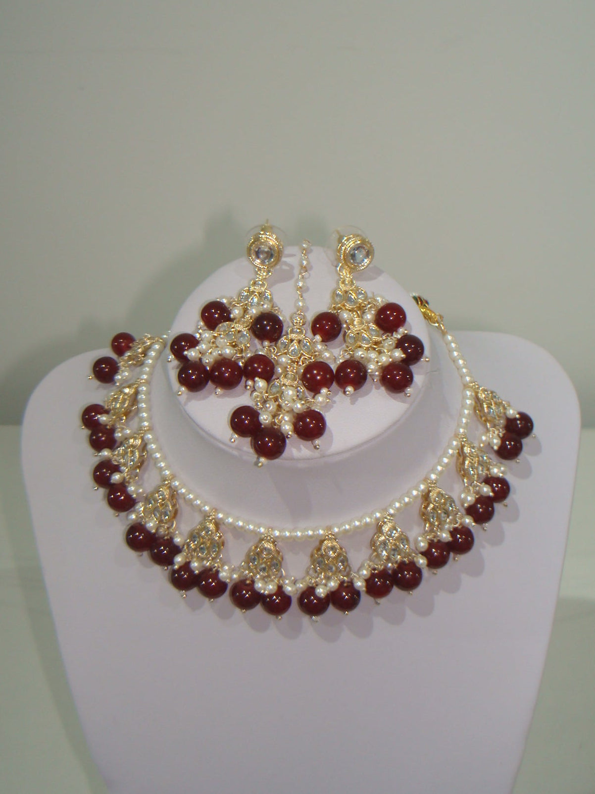 Kundan Pearl Necklace, Earring & Tikka Set