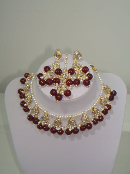 Kundan Pearl Necklace, Earring & Tikka Set