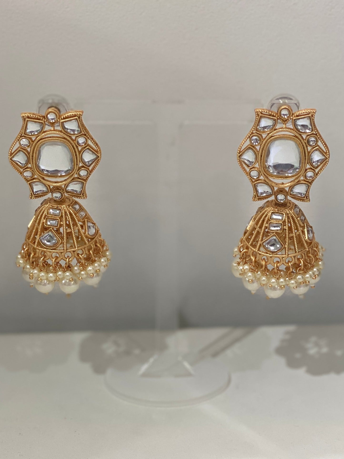 Kundan Style Pearl Jhumkas