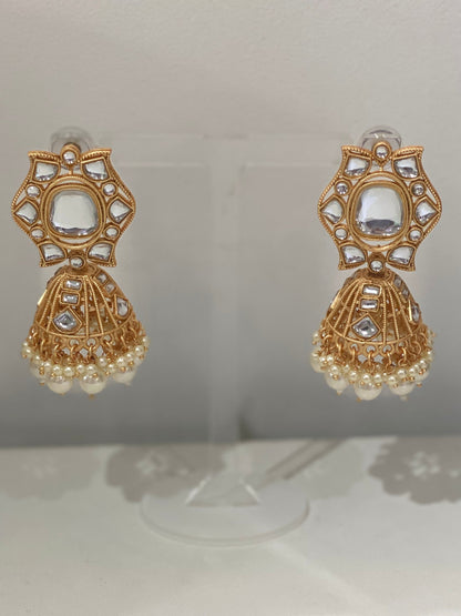 Kundan Style Pearl Jhumkas