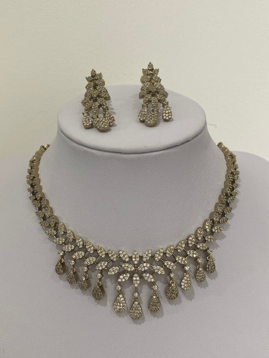 Mehndi Plating American Diamond Neckalce Set