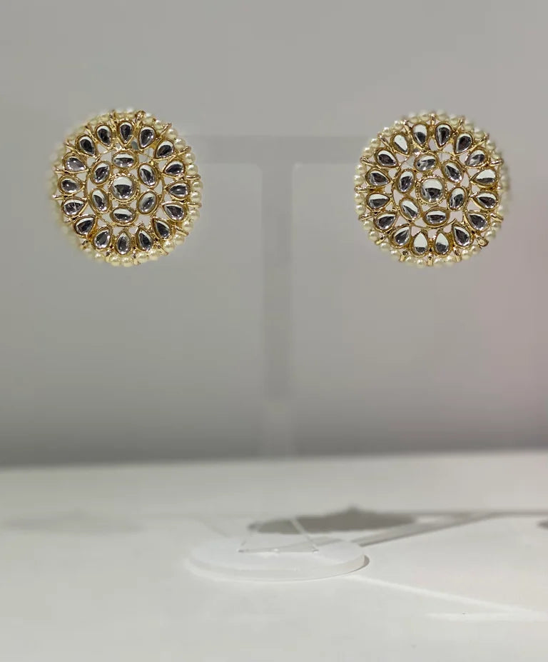 Kundan Style Pearl Stud Earrings