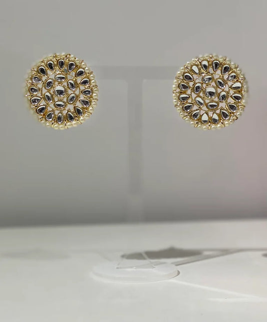 Kundan Style Pearl Stud Earrings